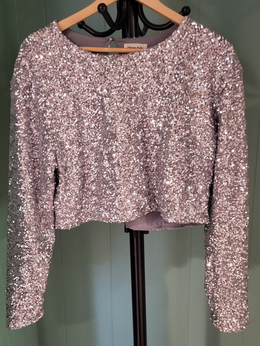 Sequin Crop Top - Silver, M, Open Edit, Like New, Festive